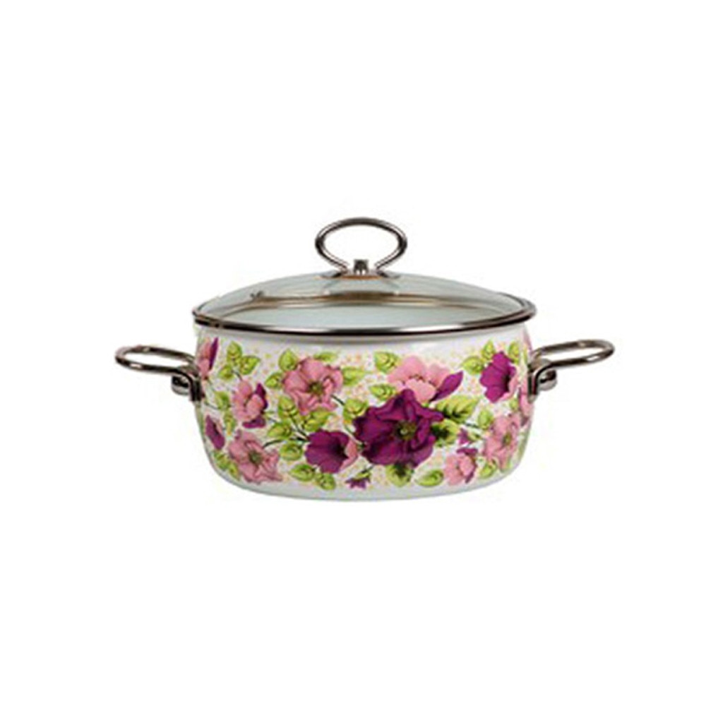 Cratita emailata ruseasca VIOLETA 3 L 20cm capac sticla