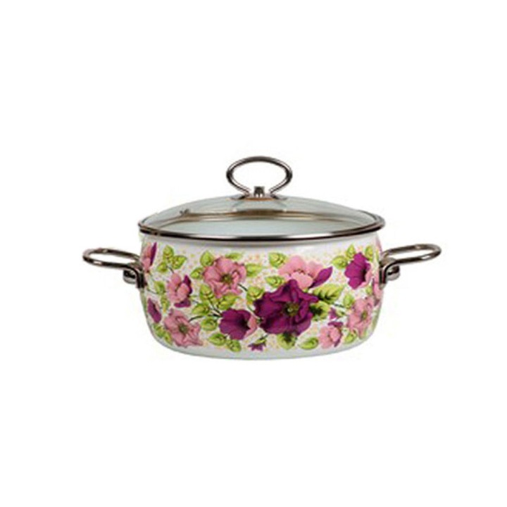 VITROSS orosz zománcozott fazék üvegfedővel 3 L, 20 cm