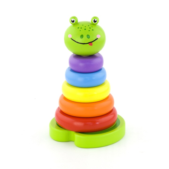 Viga Toys toronyépítő játék, oktató játék, fa, békás