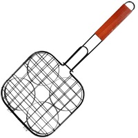 Gratar sarma non-stick, pentru hamburger, grill burger cu maner de lemn, 4 burgeri diametru 10 cm, 22 x 50 cm, negru