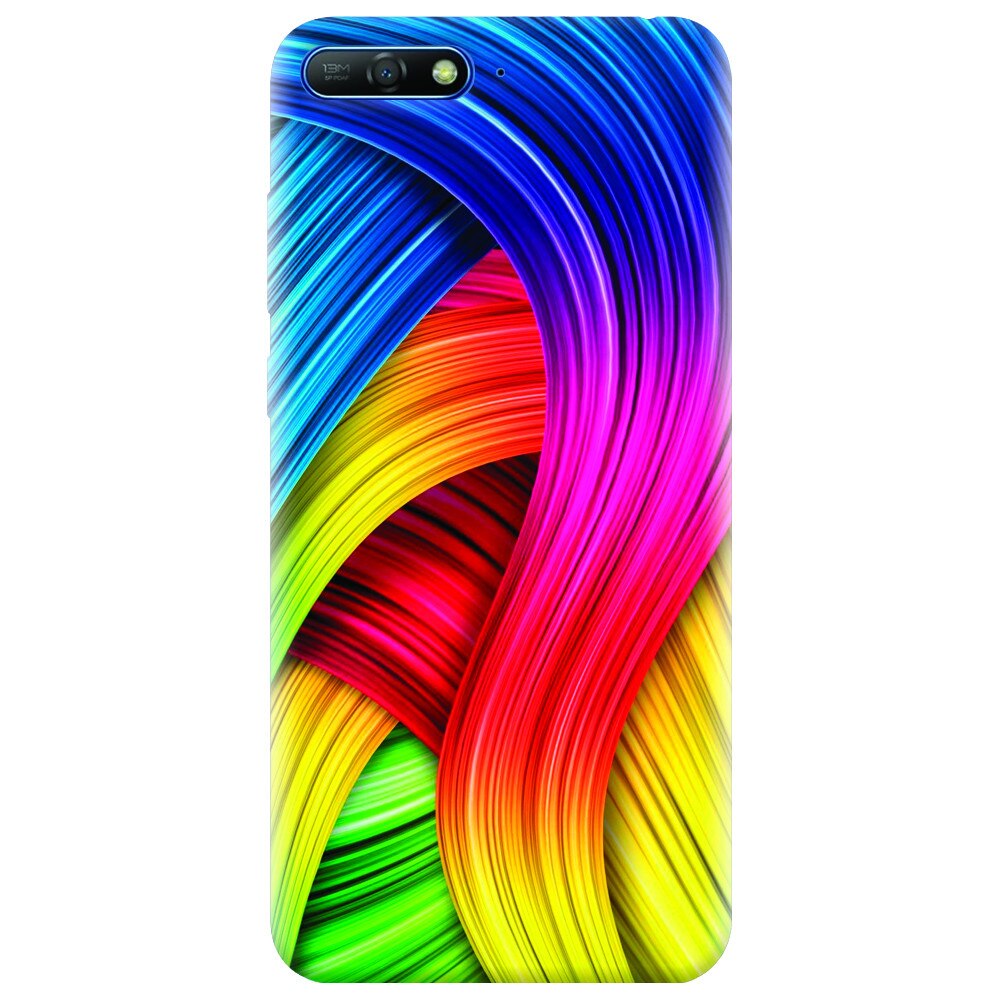 Husa silicon pentru Huawei Y6 2018, Curly Colorful Rainbow Lines Illustration
