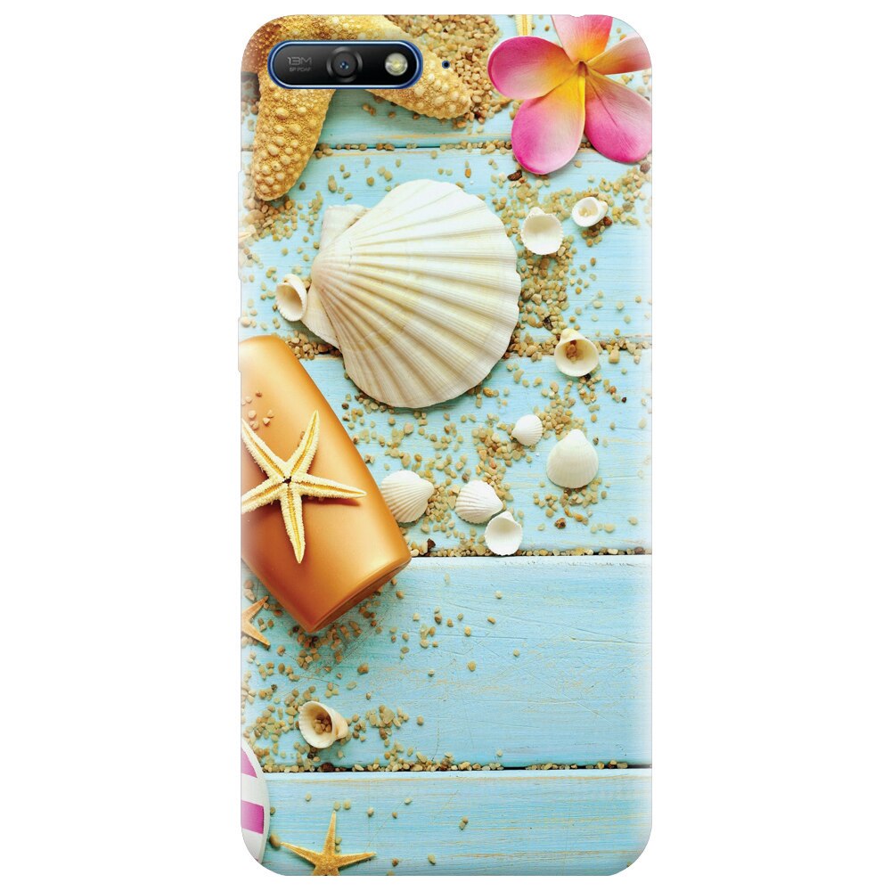 Husa silicon pentru Huawei Y6 2018, Blue Wood Seashells Sea Star