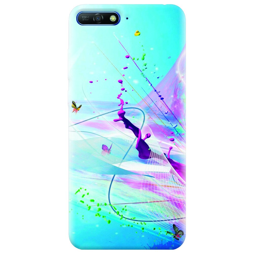 Husa silicon pentru Huawei Y6 2018, Artistic Paint Splash Purple Butterflies
