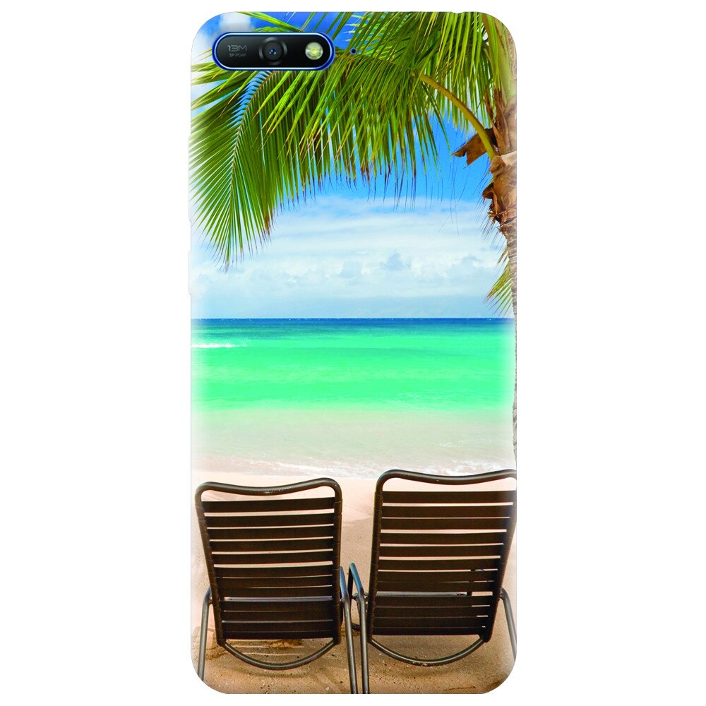 Husa silicon pentru Huawei Y6 2018, Beach Chairs Palm Tree Seaside