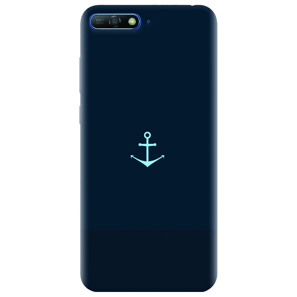 Husa silicon pentru Huawei Y6 2018, Blue Navy Anchor Illustration Flat