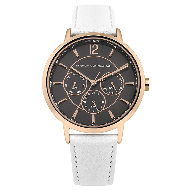 Ceas dama, French Connection, curea din piele alba, FC1300EWRG