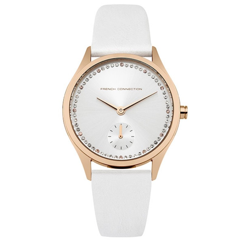Ceas dama, French Connection, curea din piele alba, FC1272WRG
