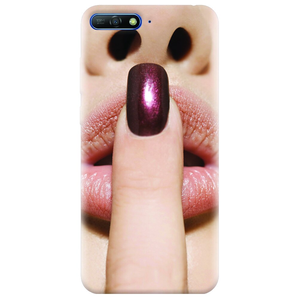 Husa silicon pentru Huawei Y6 2018, Finger Purple Nailpolish Girl Lips