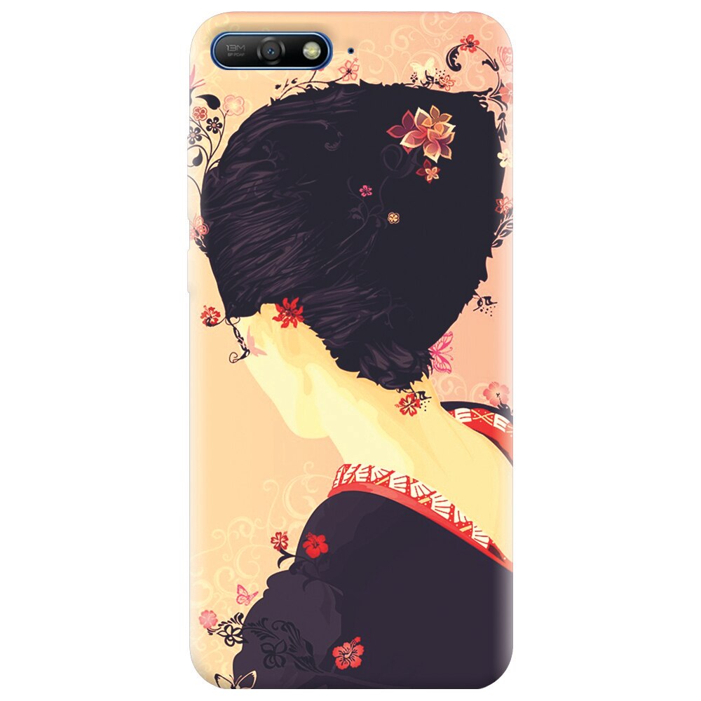 Husa silicon pentru Huawei Y6 2018, Japanese Geisha Illustration Cherry Blossom