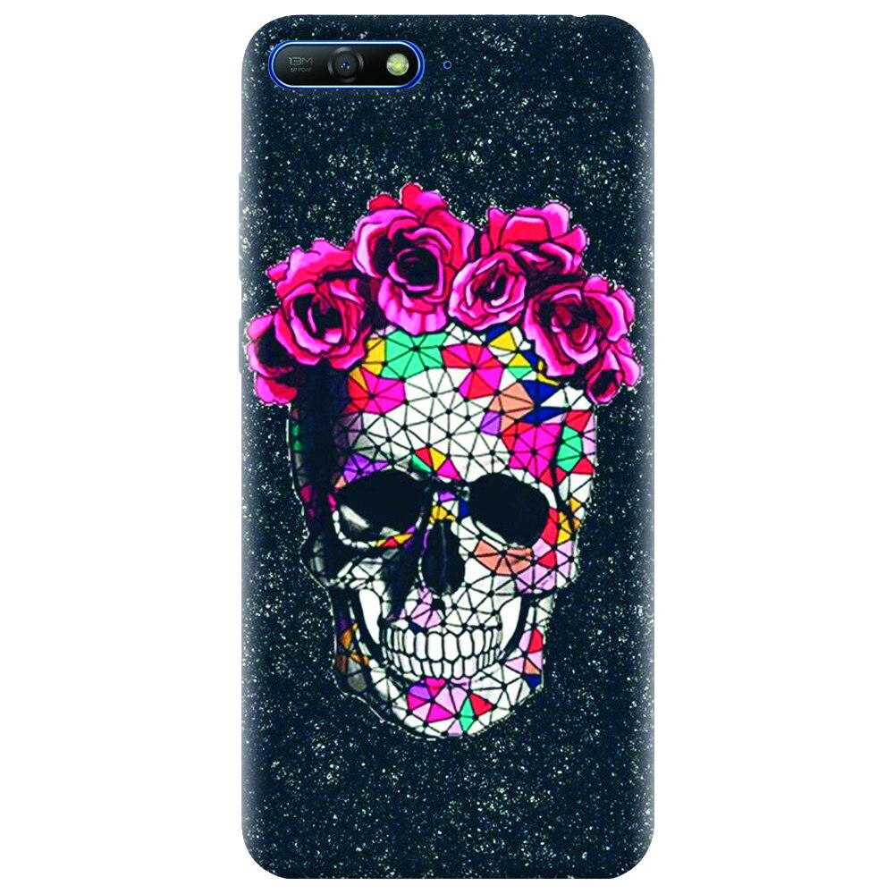 Husa silicon pentru Huawei Y6 2018, Colorful Skull Roses Space