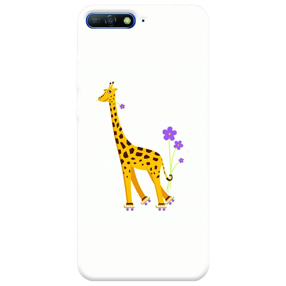 Husa silicon pentru Huawei Y6 2018, Rollerskating Girafe Illustration