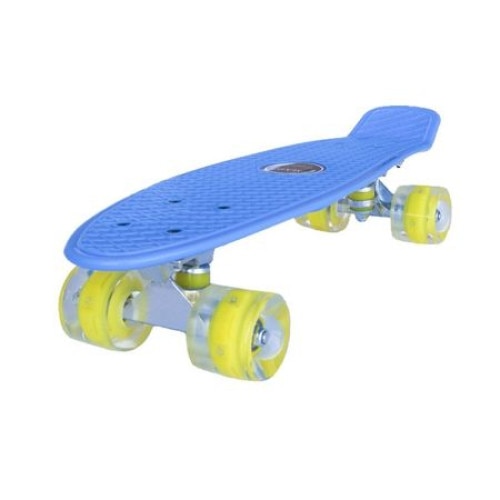PennyBoard cu Roti Luminoase, 55 x 15 cm, Model 2206, Striatii Romb, Albastru
