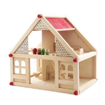 Casuta din lemn pentru papusi - lemn natur, cu mobilier si figurine Casuta din lemn pentru papusi - lemn natur, cu mobilier si figurine