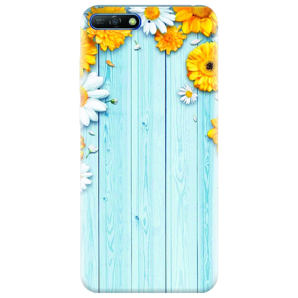 Husa silicon pentru Huawei Y6 2018, Sunflower On Blue Wood