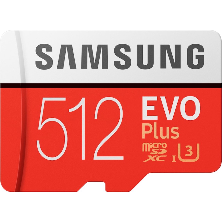 Карта памет Samsung MicroSDXC EVO Plus, 512GB, UHS-1 (U3) (2020), Клас 10, Адаптер SD