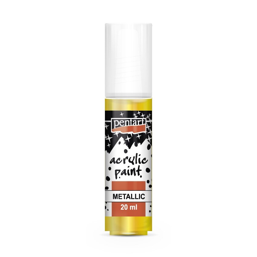Vopsea acrilica metalizata pe baza de apa Pentart - galben, 20 ml