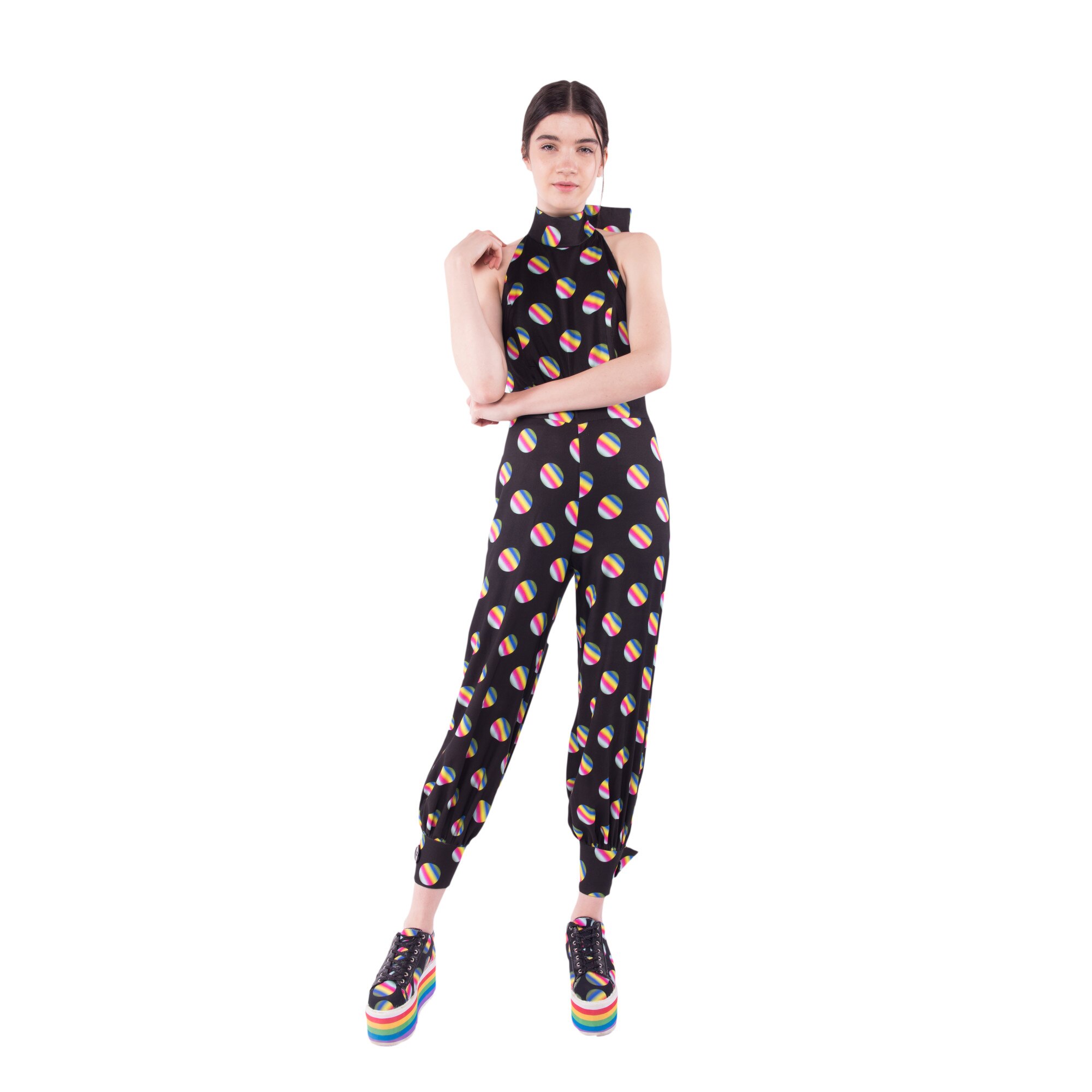 Salopeta imprimata cu top decupat la spate OMNS 26, Negru