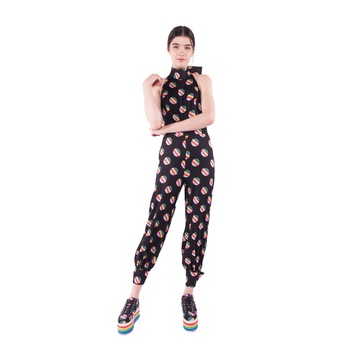 Salopeta imprimata cu top decupat la spate OMNS 26, Negru Salopeta imprimata cu top decupat la spate OMNS 26, Negru