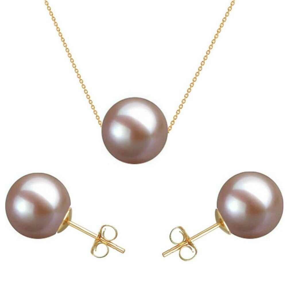 Set Aur 14 karate cu Perle Naturale Premium Lavanda