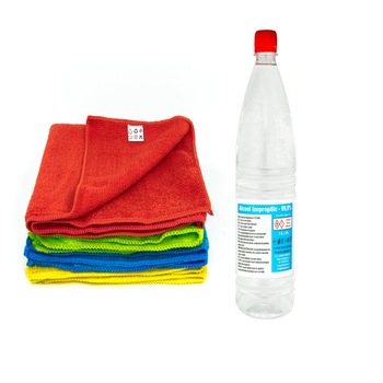 Set alcool izopropilic 99.9% cu lavete profesionale din microfibra Set alcool izopropilic 99.9% cu lavete profesionale din microfibra