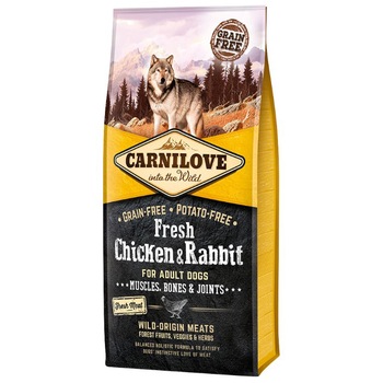 Hrana uscata pentru caini, Carnilove Fresh, Pui si Iepure, 12 kg Hrana uscata pentru caini, Carnilove Fresh, Pui si Iepure, 12 kg