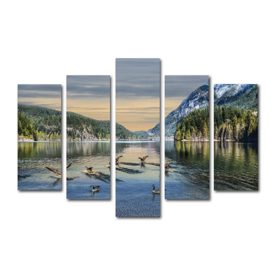 Tablou Canvas Lake With Birds, 5 Piese, 90 x 150 cm