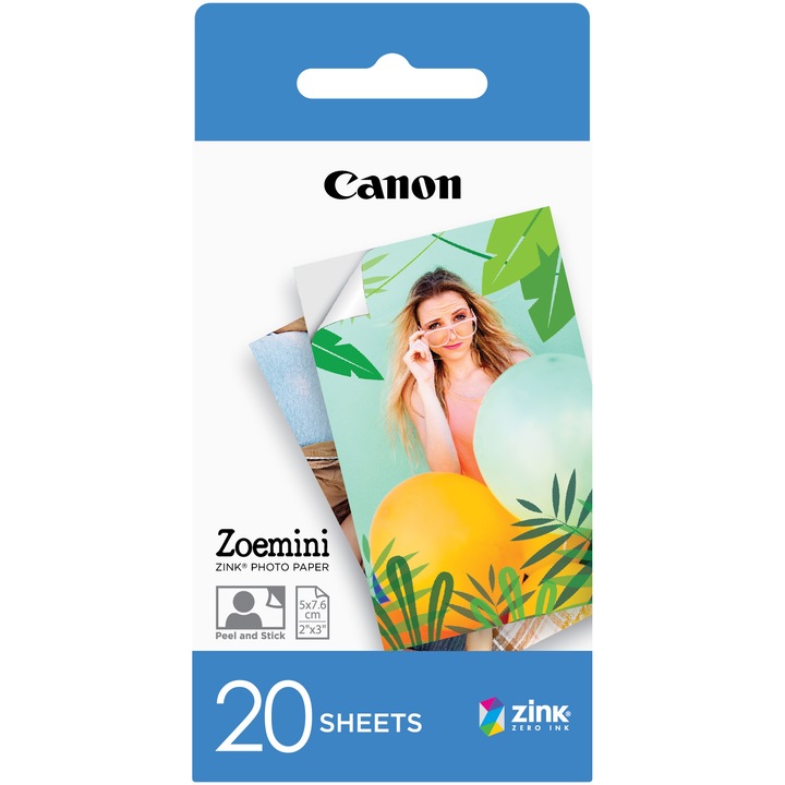 Hartie foto Canon ZINK™ pentru Zoemini, 5x7.6 cm, 20 coli, 3214C002AA