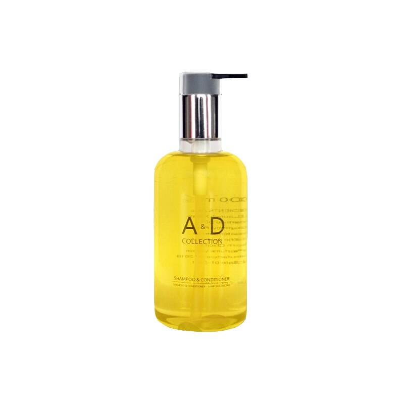 Set 5 bucati sampon si balsam,galben-transparent,300 ml, in dispenser transparent,brand AMS