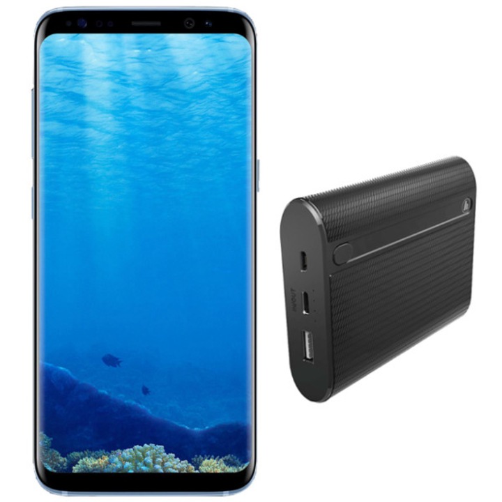 Pachet Promo telefon mobil Samsung Galaxy S8 Plus, 64GB, 4G, Coral Blue + baterie externa Hama X10 10400 mAh