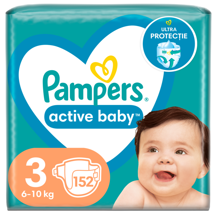 Пелени Pampers Active Baby Mega Box, Размер 3, 6 -10 кг, 152 броя