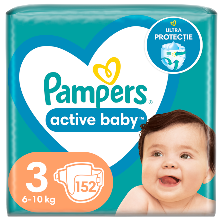 Scutece Pampers Active Baby Mega Box, Marimea 3, 6 -10 kg, 152 buc