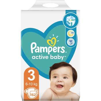 Scutece Pampers Active Baby Mega Box, Marimea 3, 6 -10 kg, 152 buc Scutece Pampers Active Baby Mega Box, Marimea 3, 6 -10 kg, 152 buc