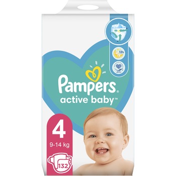 Scutece Pampers Active Baby Mega Box, Marimea 4, 9 -14 kg, 132 buc Scutece Pampers Active Baby Mega Box, Marimea 4, 9 -14 kg, 132 buc