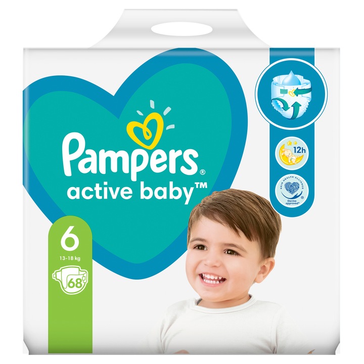 Пелени Pampers Active Baby Giant Pack+ 6, 13-18 кг, 68 броя