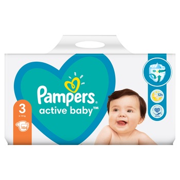 Scutece Pampers Active Baby Giant Pack+, Marimea 3,6 -10 kg, 104 buc