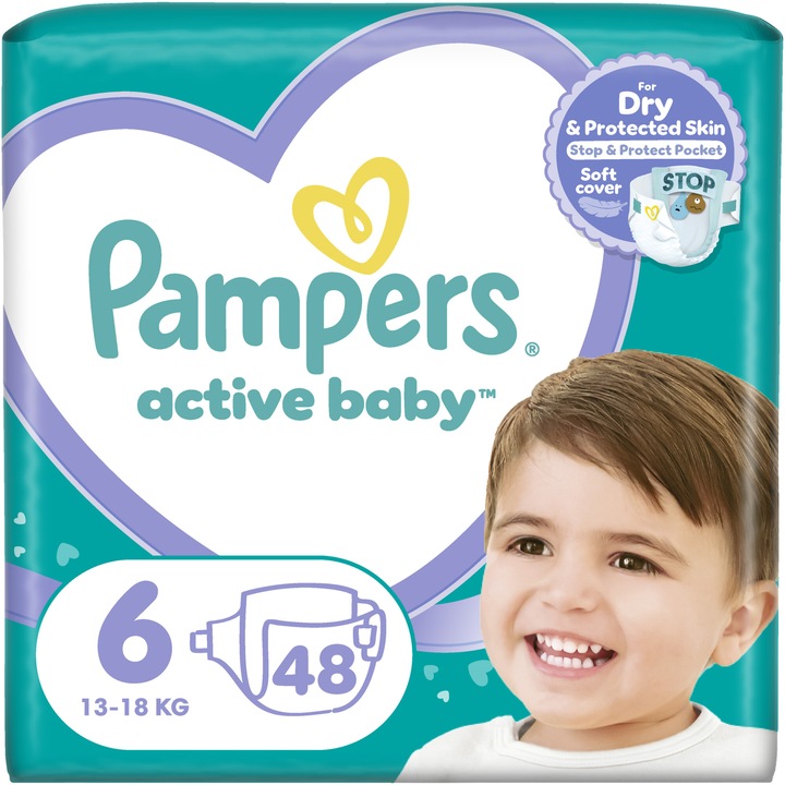 Pampers Active Baby pelenka, Méret: 6, 13 -18 kg, Jumbo Pack, 48 db