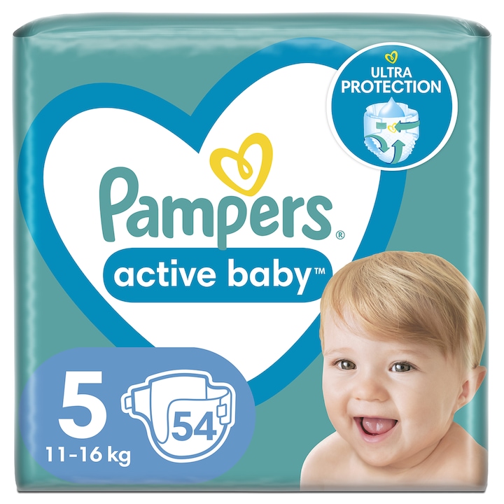 Scutece Pampers Active Baby Jumbo Pack, Marimea 5, 11 -16 kg, 54 buc