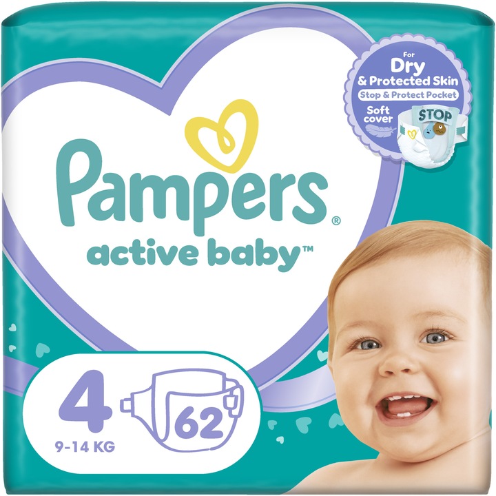 Pampers Active Baby pelenka, Maxi 4, 9-14 kg, Jumbo Pack, 62 db