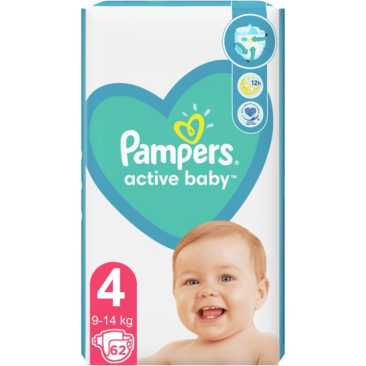 Промо пакет: 2 x Пелени Pampers Active Baby Jumbo Pack, Размер 4, 9 -14 кг, 62 броя