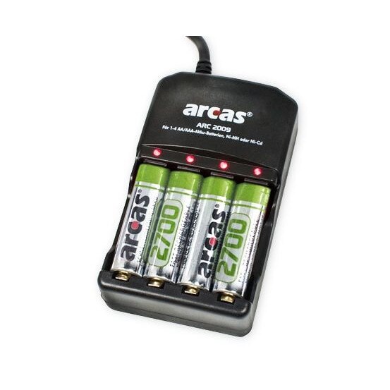 Set incarcator Arcas cu 4 acumulatori AA R6 de 2700mAh
