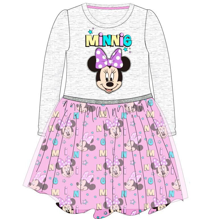Rochie, maneca lunga, roz cu gri, Minnie