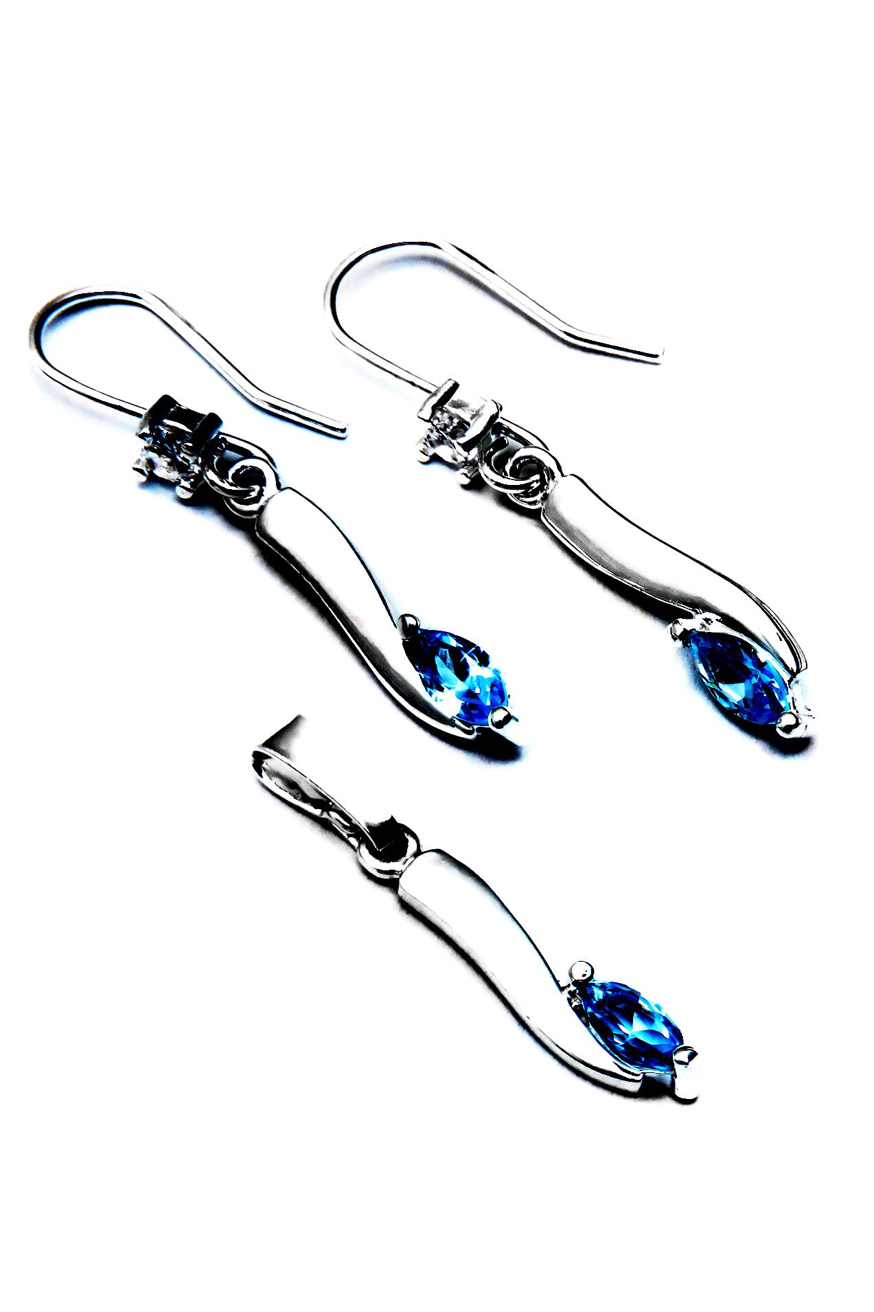 Set din argint 925 cu bucla deshisa,Eurosilver,cu zirconiu rotund si oval,alb si albastru