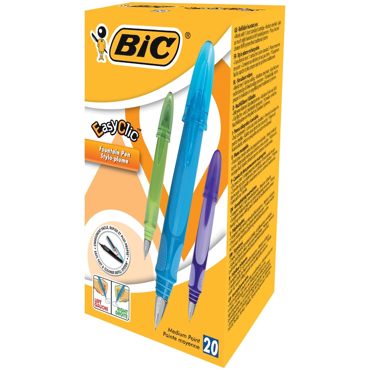 Bic Easy Clic Standard Töltőtoll, tölthető, több színű, 20 darab/doboz