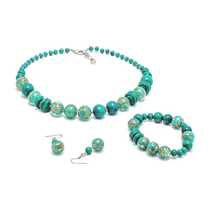 Set bijuterii din sticla de Murano, Millefiori Stefania, vernil