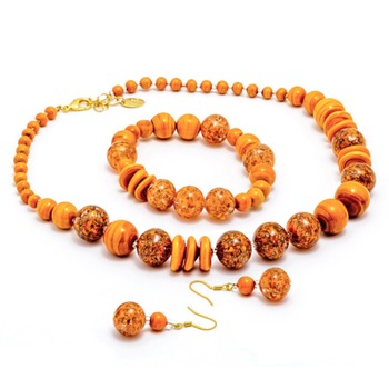 Set bijuterii din sticla de Murano, Millefiori Stefania, orange Set bijuterii din sticla de Murano, Millefiori Stefania, orange