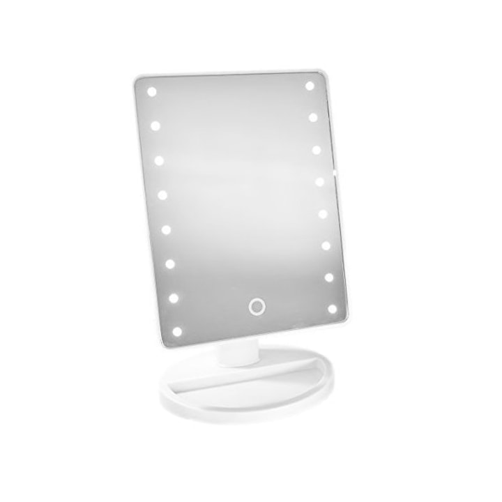Oglinda cosmetica pentru machiaj cu iluminare LED si touch, dreptunghiulara, alba