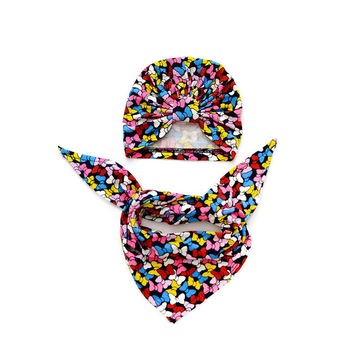Turban pentru fete, cu esarfa asortata, pentru 3 ani. Model cu fundite Turban pentru fete, cu esarfa asortata, pentru 3 ani. Model cu fundite
