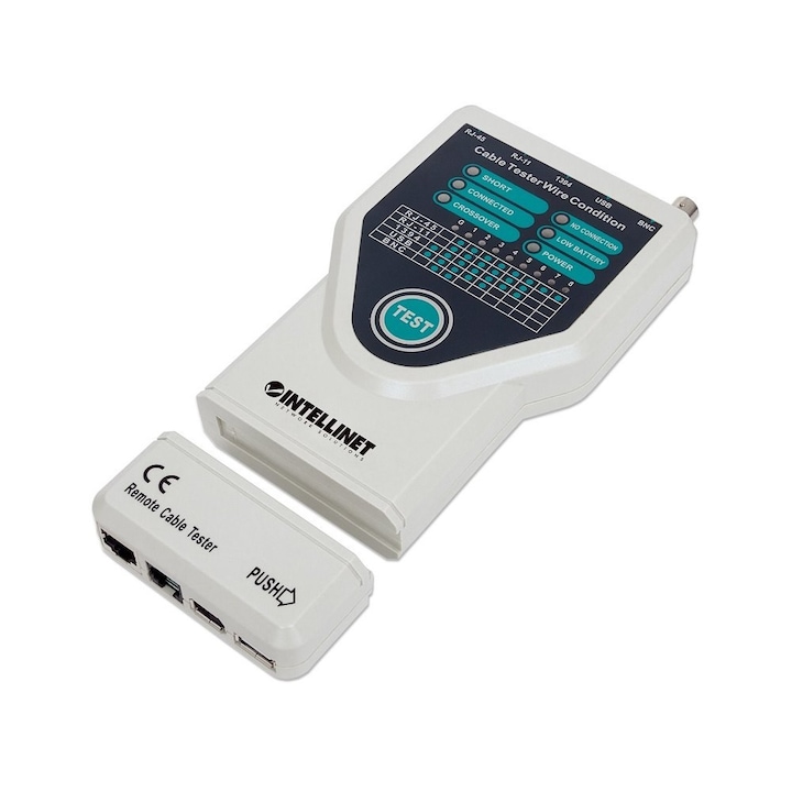 Тестер Intellinet, За кабел, 5 в 1, RJ11/RJ45/USB/1394/BNC