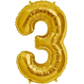Balon cifra 3 auriu 35 cm Balon cifra 3 auriu 35 cm