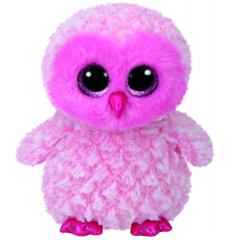 Jucarie de plus TY - Beanie Boos, Bufnita Wwiggy, 24 cm, roz